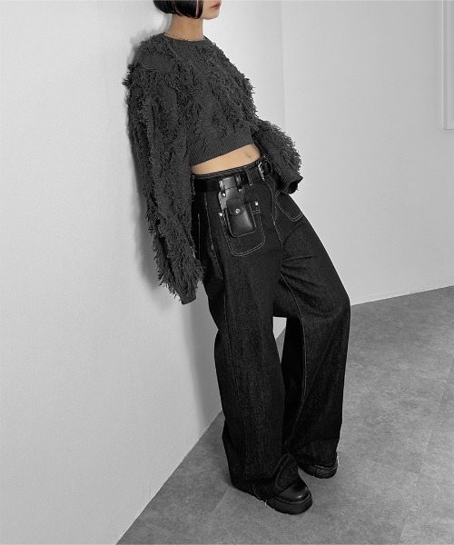 LVEU.(ラブユ.)の「【LVEU.】フリンジクロップドニット / トップス ニット フリンジ クロップド ショート ワイド AW 秋冬 チャコール ブルー パープル(ニット/セーター・レディース・ブルー/チャコールグレー/パープル・FREE)」の22枚目の写真