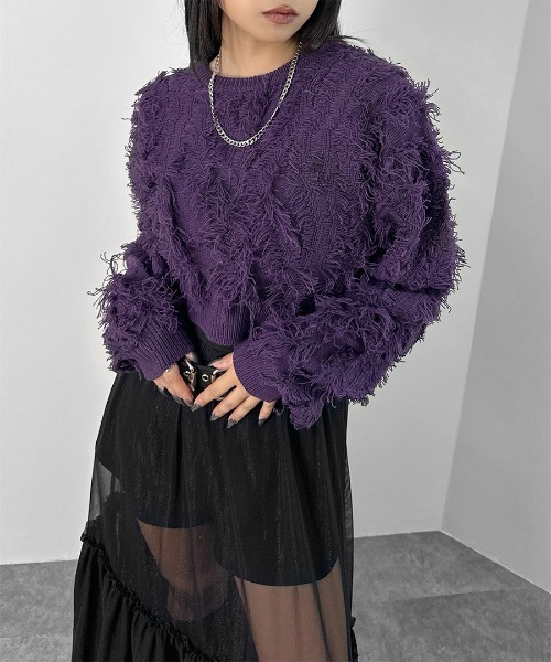 LVEU.(ラブユ.)の「【LVEU.】フリンジクロップドニット / トップス ニット フリンジ クロップド ショート ワイド AW 秋冬 チャコール ブルー パープル(ニット/セーター・レディース・ブルー/チャコールグレー/パープル・FREE)」の18枚目の写真