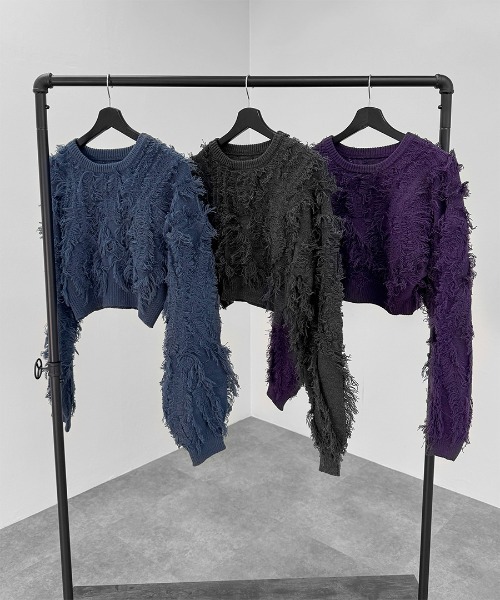 LVEU.(ラブユ.)の「【LVEU.】フリンジクロップドニット / トップス ニット フリンジ クロップド ショート ワイド AW 秋冬 チャコール ブルー パープル(ニット/セーター・レディース・ブルー/チャコールグレー/パープル・FREE)」の14枚目の写真