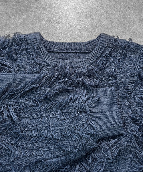 LVEU.(ラブユ.)の「【LVEU.】フリンジクロップドニット / トップス ニット フリンジ クロップド ショート ワイド AW 秋冬 チャコール ブルー パープル(ニット/セーター・レディース・ブルー/チャコールグレー/パープル・FREE)」の12枚目の写真