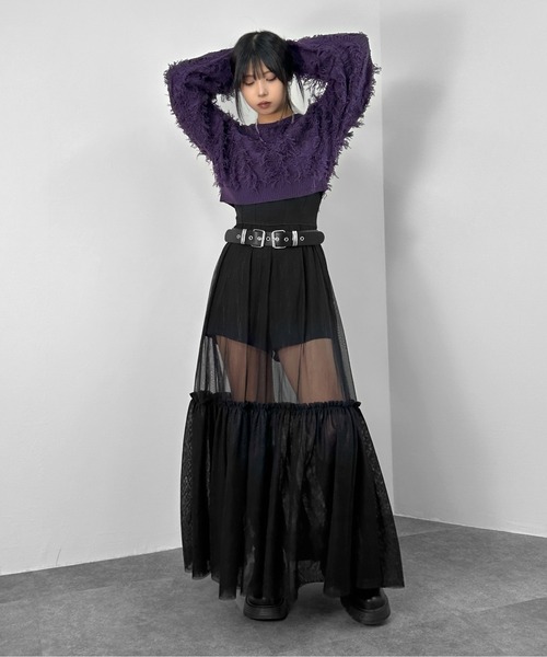 LVEU.(ラブユ.)の「【LVEU.】フリンジクロップドニット / トップス ニット フリンジ クロップド ショート ワイド AW 秋冬 チャコール ブルー パープル(ニット/セーター・レディース・ブルー/チャコールグレー/パープル・FREE)」の15枚目の写真