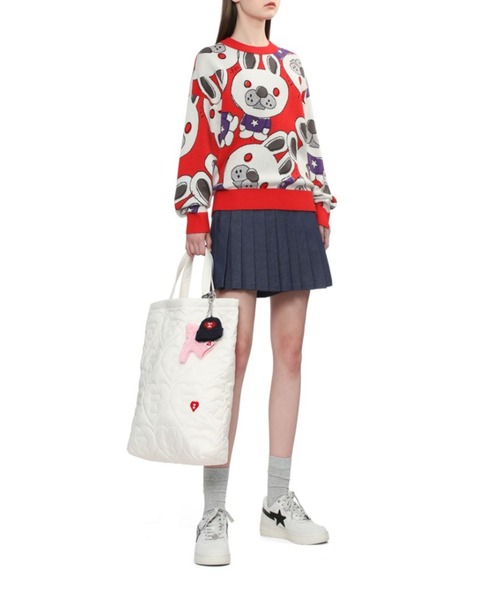 A BATHING APE（アベイシングエイプ）の「QUILTED HEART MONOGRAM TOTE BAG（トートバッグ・レディース・ネイビー/アイボリー/オリーブ・FREE）」の14枚目の写真