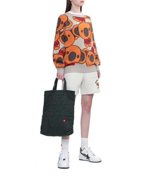 A BATHING APE（アベイシングエイプ）の「QUILTED HEART MONOGRAM TOTE BAG（トートバッグ・レディース・ネイビー/アイボリー/オリーブ・FREE）」の15枚目の写真
