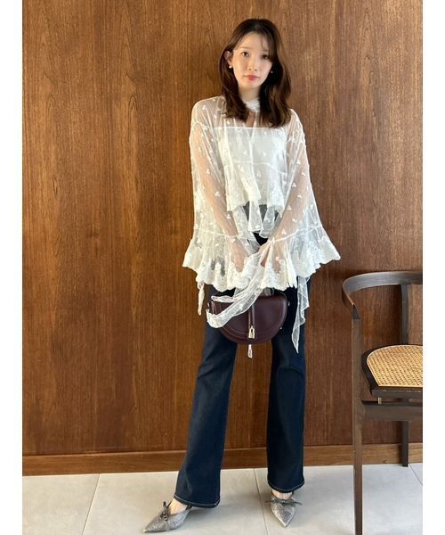 セール】チュールエンブロイダリーレースブラウス（シャツ/ブラウス