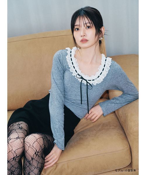 LILY BROWN(リリーブラウン)の「【LILY BROWN Lingerie】フリルレースボディスーツ(Tシャツ/カットソー・レディース・ホワイト/グレー/ブラック・F)」の3枚目の写真