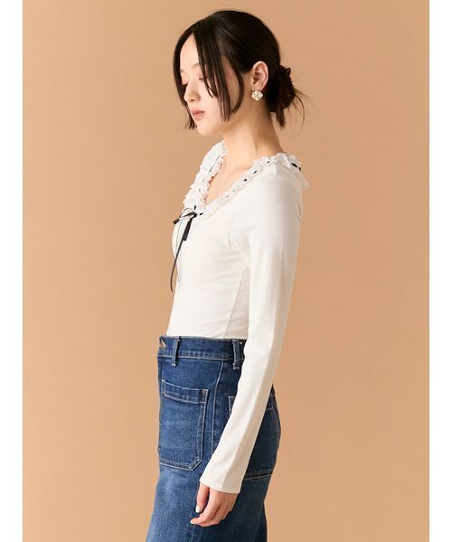 LILY BROWN(リリーブラウン)の「【LILY BROWN Lingerie】フリルレースボディスーツ(Tシャツ/カットソー・レディース・ホワイト/グレー/ブラック・F)」の9枚目の写真