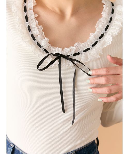 LILY BROWN(リリーブラウン)の「【LILY BROWN Lingerie】フリルレースボディスーツ(Tシャツ/カットソー・レディース・ホワイト/グレー/ブラック・F)」の12枚目の写真