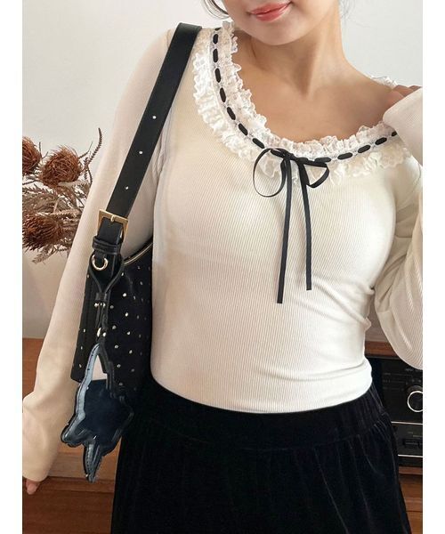 LILY BROWN(リリーブラウン)の「【LILY BROWN Lingerie】フリルレースボディスーツ(Tシャツ/カットソー・レディース・ホワイト/グレー/ブラック・F)」の17枚目の写真