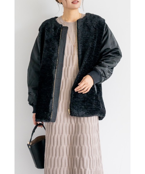 M.deux（エムドゥ）の「ナイロンボア切替コート（その他アウター・レディース・カーキ/ブラック・MEDIUM）」の2枚目の写真