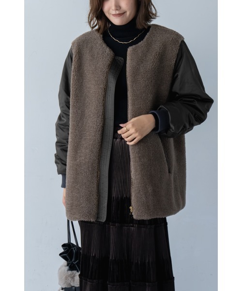 M.deux（エムドゥ）の「ナイロンボア切替コート（その他アウター・レディース・カーキ/ブラック・MEDIUM）」の4枚目の写真