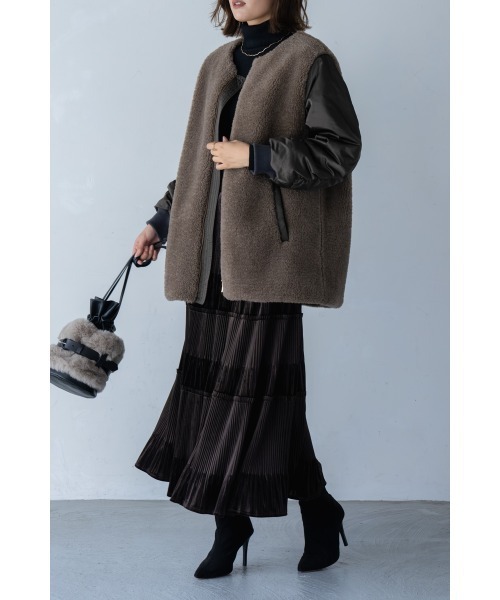 M.deux（エムドゥ）の「ナイロンボア切替コート（その他アウター・レディース・カーキ/ブラック・MEDIUM）」の5枚目の写真