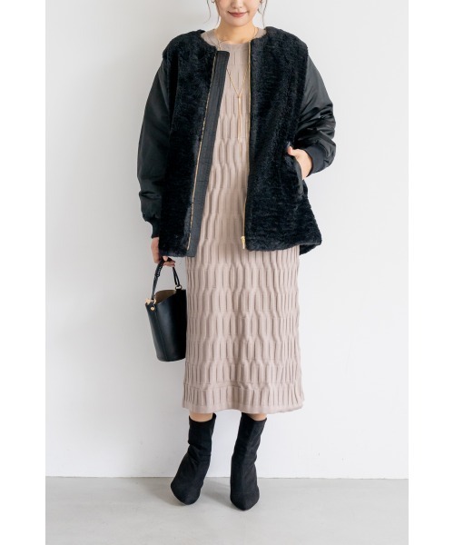 M.deux（エムドゥ）の「ナイロンボア切替コート（その他アウター・レディース・カーキ/ブラック・MEDIUM）」の6枚目の写真