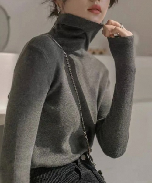 ampm（エーエムピーエム）の「リブタートルネックニットトップス（ニット/セーター・レディース・ブラック/グレー/ホワイト・FREE）」の3枚目の写真