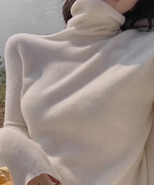 ampm（エーエムピーエム）の「リブタートルネックニットトップス（ニット/セーター・レディース・ブラック/グレー/ホワイト・FREE）」の12枚目の写真