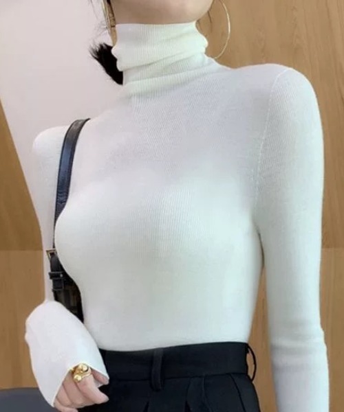 ampm（エーエムピーエム）の「リブタートルネックニットトップス（ニット/セーター・レディース・ブラック/グレー/ホワイト・FREE）」の14枚目の写真