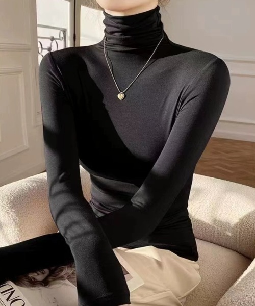 ampm（エーエムピーエム）の「リブタートルネックニットトップス（ニット/セーター・レディース・ブラック/グレー/ホワイト・FREE）」の7枚目の写真