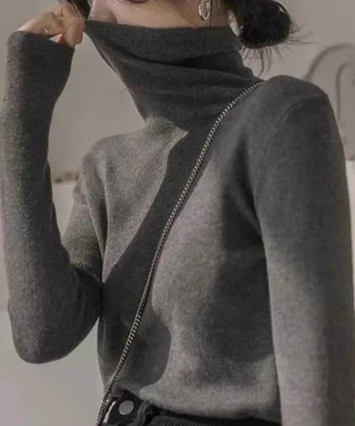 ampm（エーエムピーエム）の「リブタートルネックニットトップス（ニット/セーター・レディース・ブラック/グレー/ホワイト・FREE）」の11枚目の写真