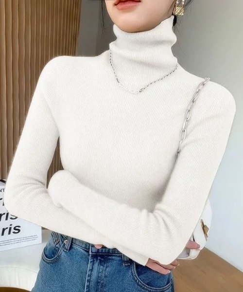 ampm（エーエムピーエム）の「リブタートルネックニットトップス（ニット/セーター・レディース・ブラック/グレー/ホワイト・FREE）」の13枚目の写真