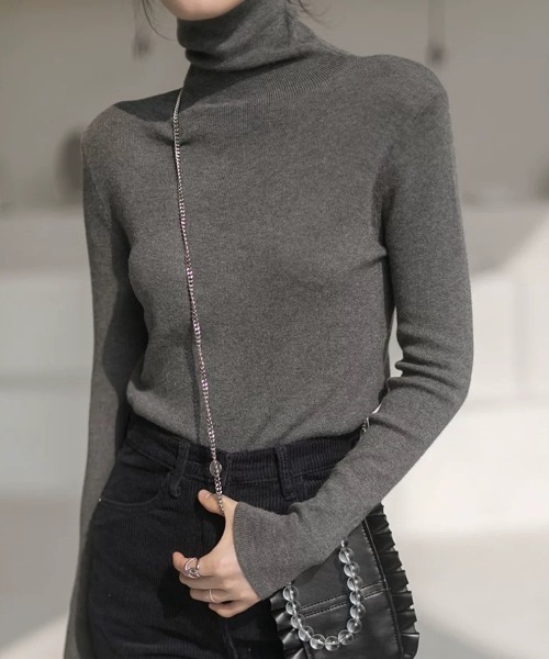 ampm（エーエムピーエム）の「リブタートルネックニットトップス（ニット/セーター・レディース・ブラック/グレー/ホワイト・FREE）」の18枚目の写真