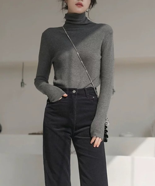 ampm（エーエムピーエム）の「リブタートルネックニットトップス（ニット/セーター・レディース・ブラック/グレー/ホワイト・FREE）」の19枚目の写真