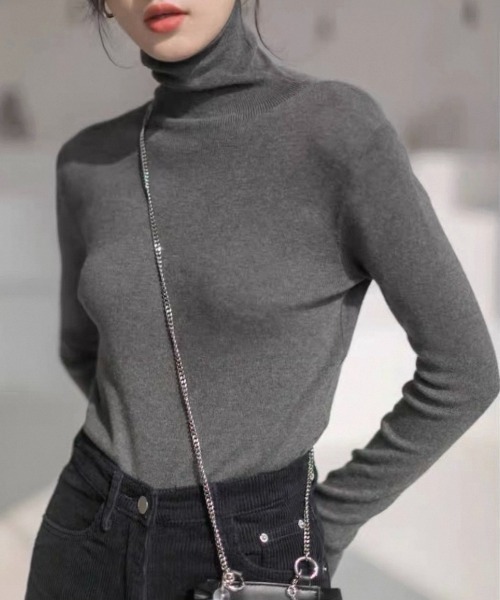 ampm（エーエムピーエム）の「リブタートルネックニットトップス（ニット/セーター・レディース・ブラック/グレー/ホワイト・FREE）」の22枚目の写真