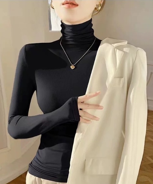 ampm（エーエムピーエム）の「リブタートルネックニットトップス（ニット/セーター・レディース・ブラック/グレー/ホワイト・FREE）」の9枚目の写真