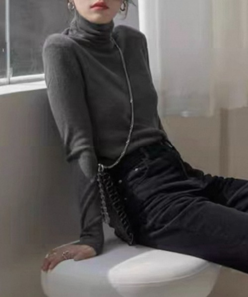 ampm（エーエムピーエム）の「リブタートルネックニットトップス（ニット/セーター・レディース・ブラック/グレー/ホワイト・FREE）」の20枚目の写真