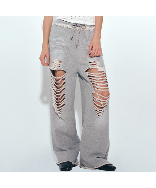 NICK&NICOLE(ニックアンドニコール)の「DESTROYED COTTON LOUNGE PANTS_GRAY(スウェットパンツ・レディース・グレー系その他・FREE)」の1枚目の写真