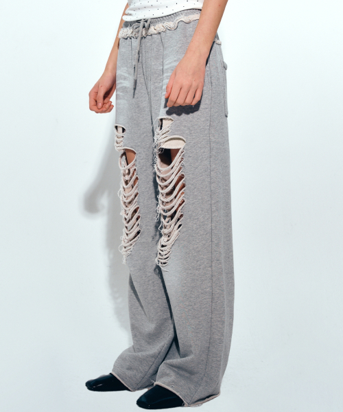 NICK&NICOLE(ニックアンドニコール)の「DESTROYED COTTON LOUNGE PANTS_GRAY(スウェットパンツ・レディース・グレー系その他・FREE)」の5枚目の写真