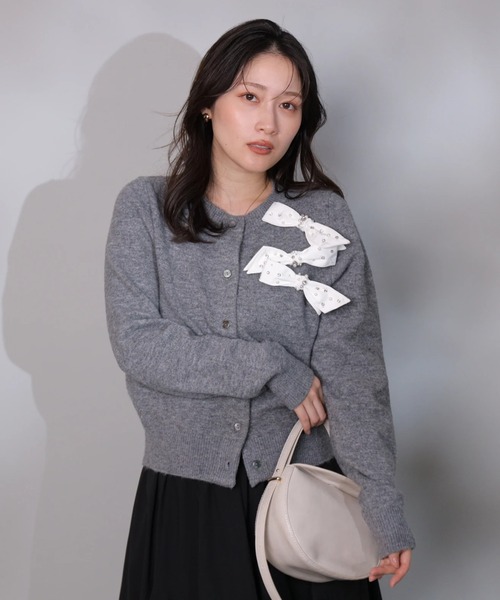 リボンビジューニットカーディガン（ニット/セーター）｜Apuweiser