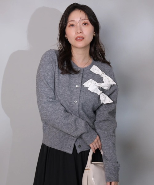 リボンビジューニットカーディガン（ニット/セーター）｜Apuweiser