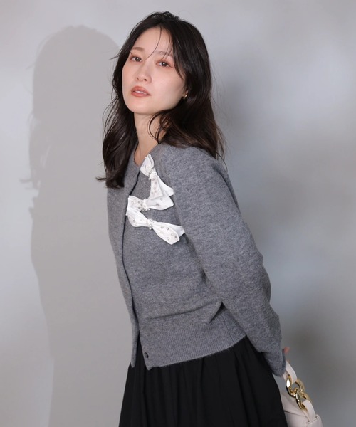 リボンビジューニットカーディガン（ニット/セーター）｜Apuweiser