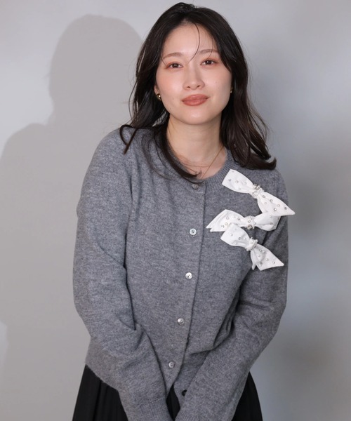 リボンビジューニットカーディガン（ニット/セーター）｜Apuweiser