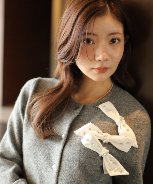 リボンビジューニットカーディガン（ニット/セーター）｜Apuweiser