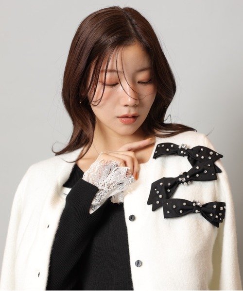 リボンビジューニットカーディガン（ニット/セーター）｜Apuweiser