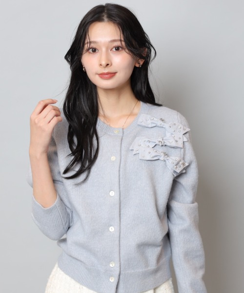 リボンビジューニットカーディガン（ニット/セーター）｜Apuweiser