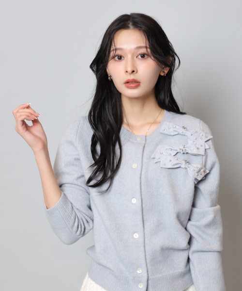 リボンビジューニットカーディガン（ニット/セーター）｜Apuweiser