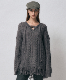 v tassel knit ops [grey]