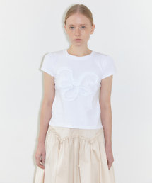 SINOON（シヌーン）の「Butterfly Frill T-Shirts (White)（Tシャツ/カットソー）」