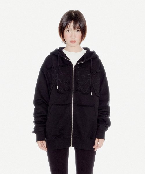 YOUHEE RIBBON HOOD ZIP-UP BLACK（パーカー）｜YOUHEE（ユヒ）の