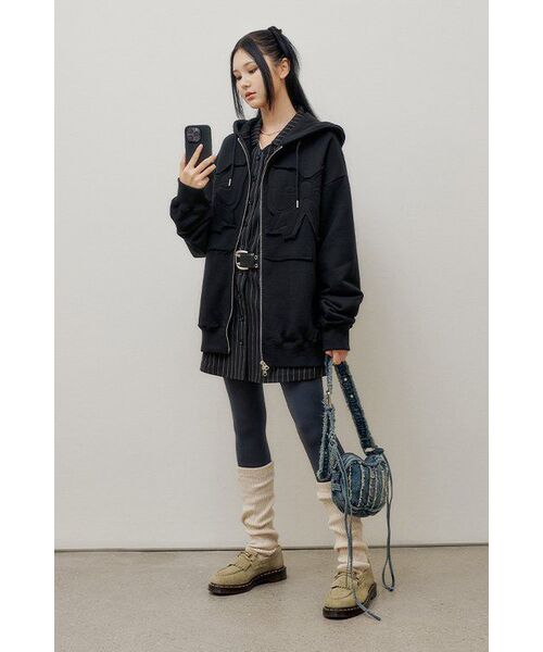 YOUHEE パーカー RIBBON HOOD ZIP-UP YOUHEE RIBBON HOOD ZIP-UP BLACK（パーカー）｜YOUHEE（ユヒ）の