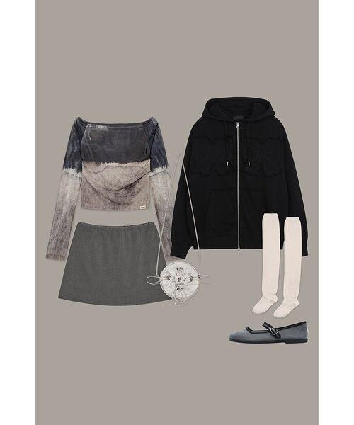 YOUHEE RIBBON HOOD ZIP-UP BLACK（パーカー）｜YOUHEE（ユヒ）の