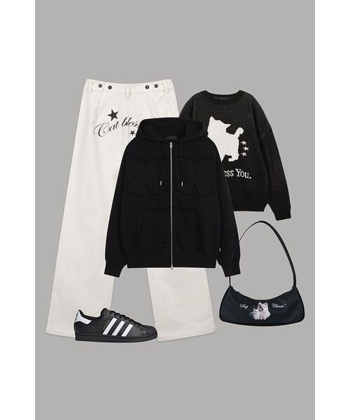 YOUHEE RIBBON HOOD ZIP-UP BLACK（パーカー）｜YOUHEE（ユヒ）の