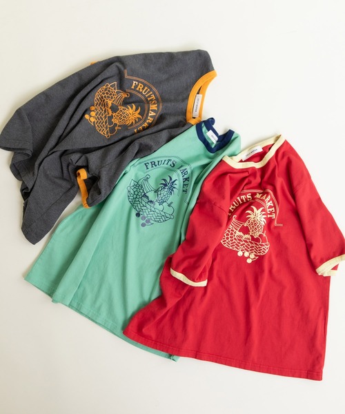 CHILD WOMAN（チャイルドウーマン）の「40/2天竺 フルーツプリントリンガーTシャツ（Tシャツ/カットソー・レディース・チャコールグレー/レッド/グリーン・FREE）」の22枚目の写真