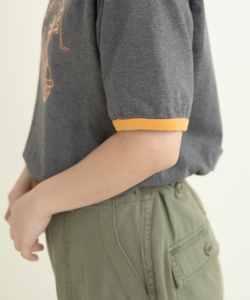 CHILD WOMAN（チャイルドウーマン）の「40/2天竺 フルーツプリントリンガーTシャツ（Tシャツ/カットソー・レディース・チャコールグレー/レッド/グリーン・FREE）」の8枚目の写真