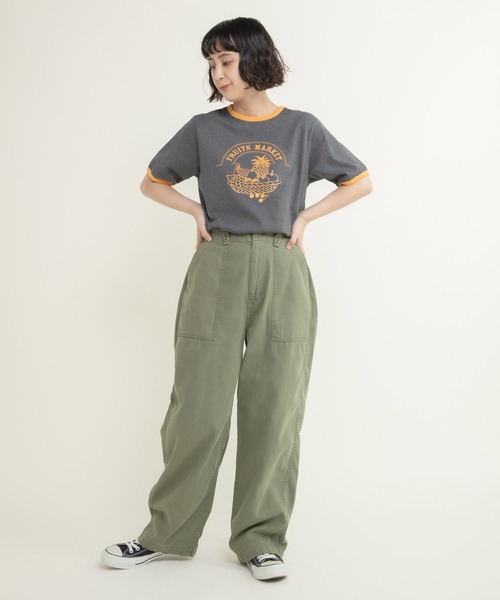 CHILD WOMAN（チャイルドウーマン）の「40/2天竺 フルーツプリントリンガーTシャツ（Tシャツ/カットソー・レディース・チャコールグレー/レッド/グリーン・FREE）」の11枚目の写真