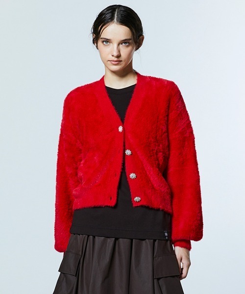 DOUBLE STANDARD CLOTHING（ダブルスタンダードクロージング）の「シャギーモールカーディガン（カーディガン/ボレロ・レディース・オフホワイト/レッド・36/38）」の2枚目の写真