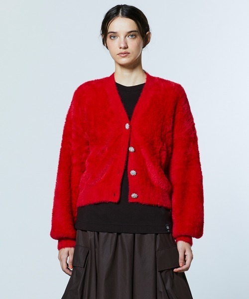 DOUBLE STANDARD CLOTHING（ダブルスタンダードクロージング）の「シャギーモールカーディガン（カーディガン/ボレロ・レディース・オフホワイト/レッド・36/38）」の3枚目の写真