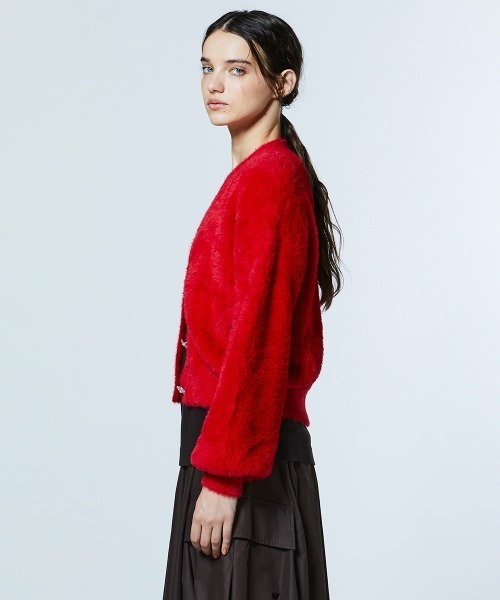 DOUBLE STANDARD CLOTHING（ダブルスタンダードクロージング）の「シャギーモールカーディガン（カーディガン/ボレロ・レディース・オフホワイト/レッド・36/38）」の4枚目の写真