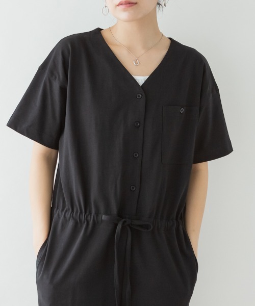 aity(アイティ)の「Vネックオールインワンパンツ コットン 無地(つなぎ/オールインワン・レディース・ブラック/モカ/グレイッシュベージュ・M~L/4L~5L/LL~3L)」の4枚目の写真